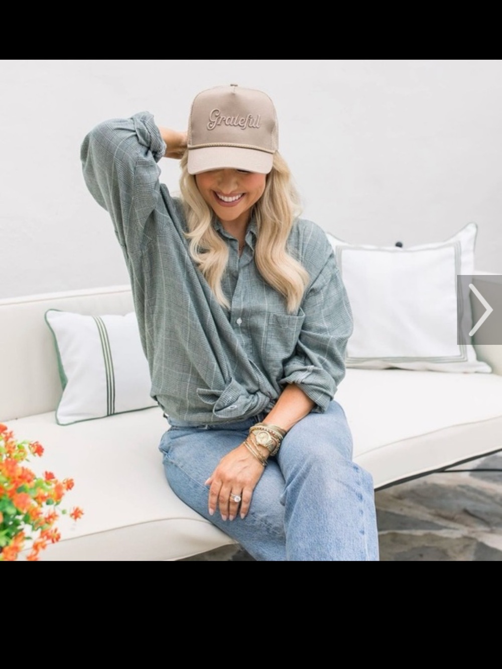 Living Fully Co.- Embroidered 'Grateful' Baseball Cap - Beige